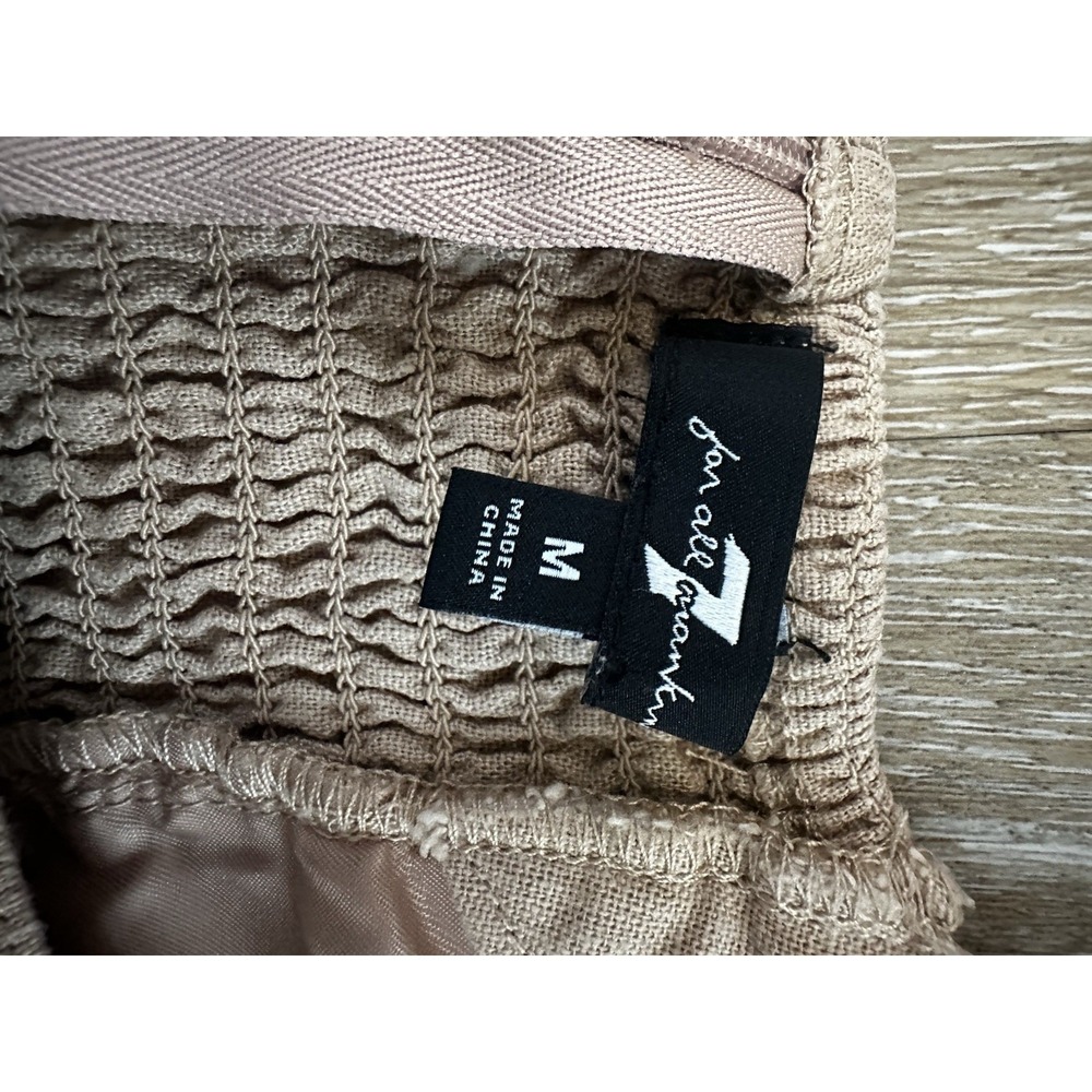 7 For All Mankind Crop Top Womens Medium Linen Blend Smocked Back Summer Neutral - Picture 3 of 6